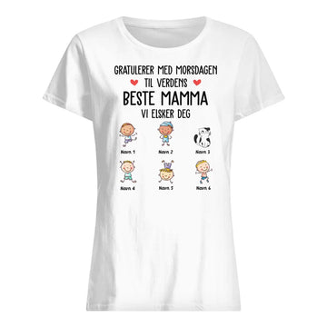 Personlig mamma T-skjorte | Tilpass gave til mor | Gratulerer med morsdagen til verdens beste mamma Vi elsker deg