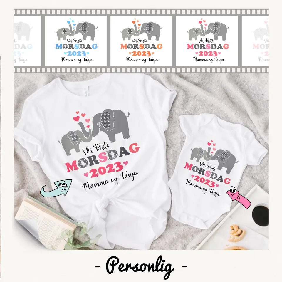 Personlig mor T-shirt | Tilpas gave til mor og baby | Vores første mors dag