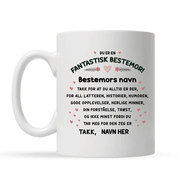 Personlig bedstemorkop | Tilpas gave til bedstemor | Du er en fantastisk bedstemor!