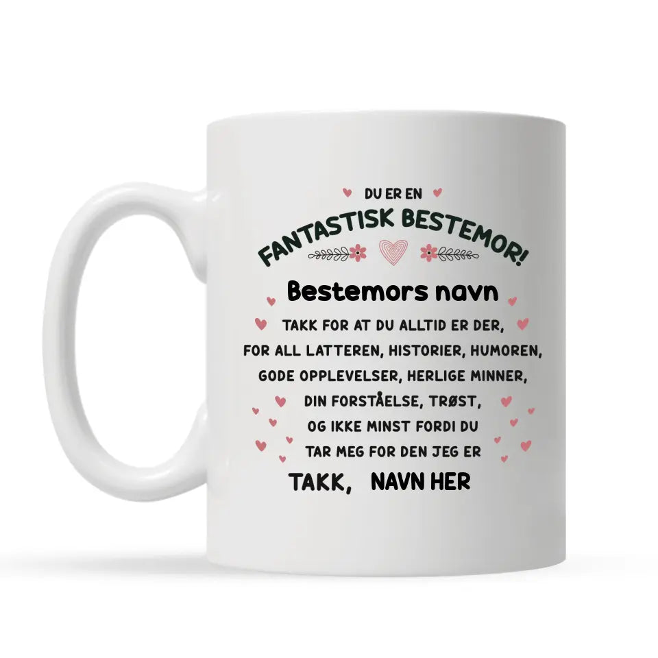 Personlig bedstemorkop | Tilpas gave til bedstemor | Du er en fantastisk bedstemor!