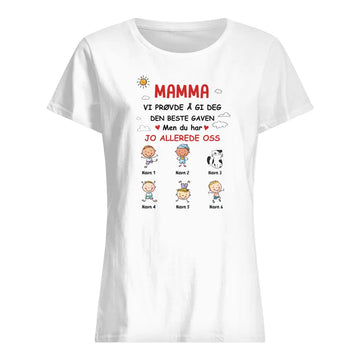 Personlig mamma T-skjorte | Tilpass gave til mor | Mamma Vi prøvde å gi deg den beste gaven Hvit T-skjorte