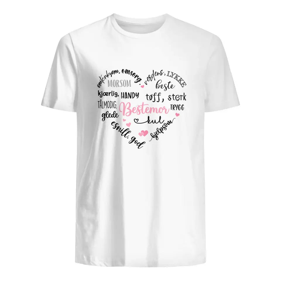Personlig bedstemor T-shirt | Tilpas gave til bedstemor | Bedstemors hjerte