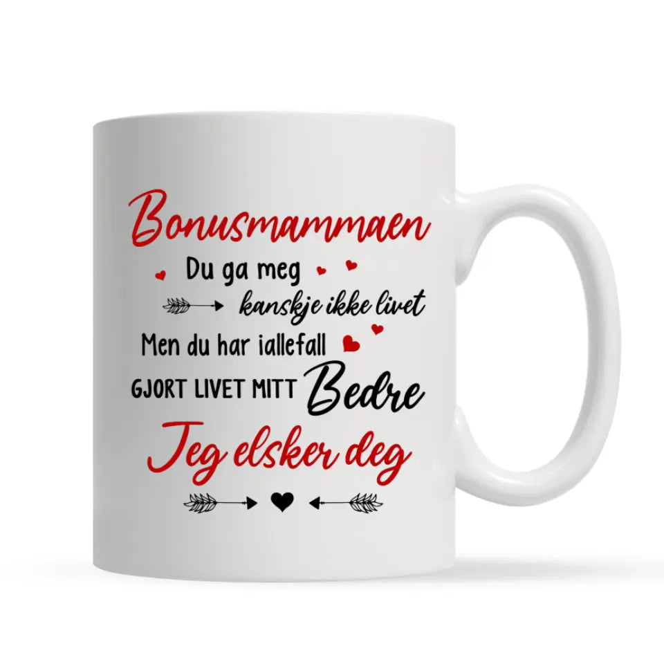 Personlig Bonus Mom Cup | Tilpass gave til bonusmamma | Du gjorde livet mitt bedre