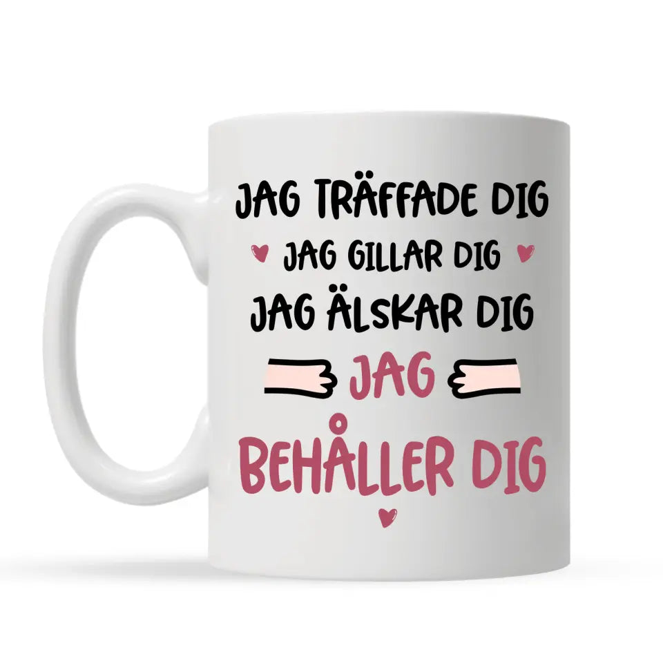 Personlig mugg till par | Jag träffade dig Jag gillar dig Jag älskar dig Jag behåller dig