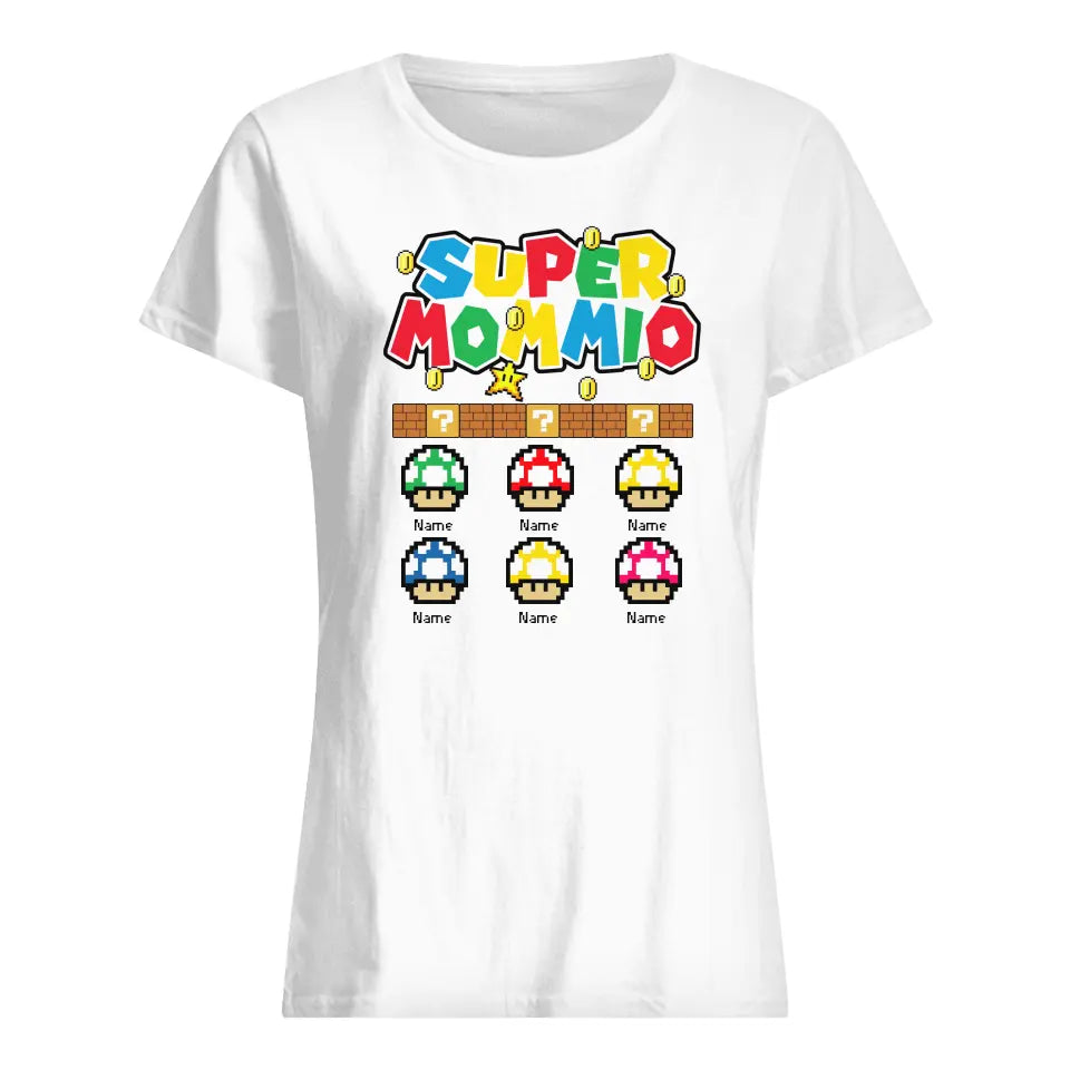 Personalized gift for Mom | Personalized Matching T-shirt for Supermamma | Super Mommio white