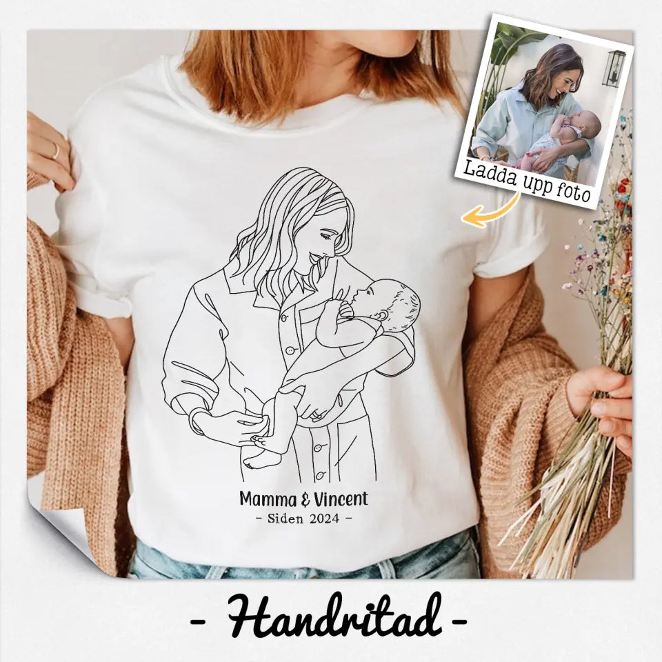 Line Art T-shirt| Handritat från ett foto| Personlig gåva till mamma