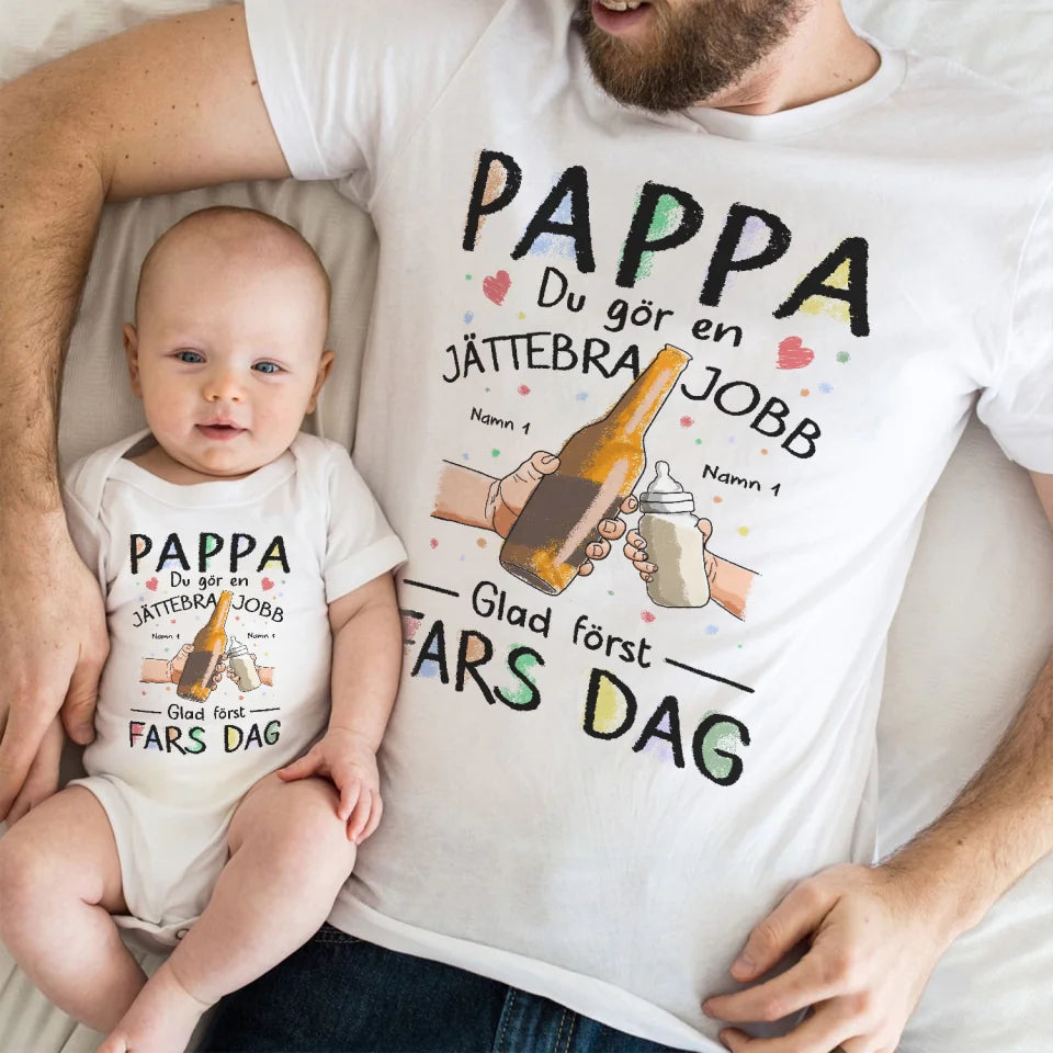 Personlig t-shirt till pappa barn | Första fars dag present | PAPPA du gör en Jättebra jobb Glad först Fars dag