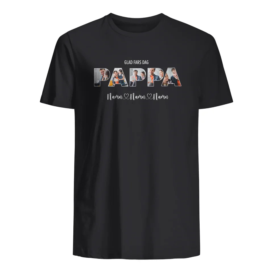 Personlig t-shirt till pappa | Glad fars dag Pappa foto anpassat svart