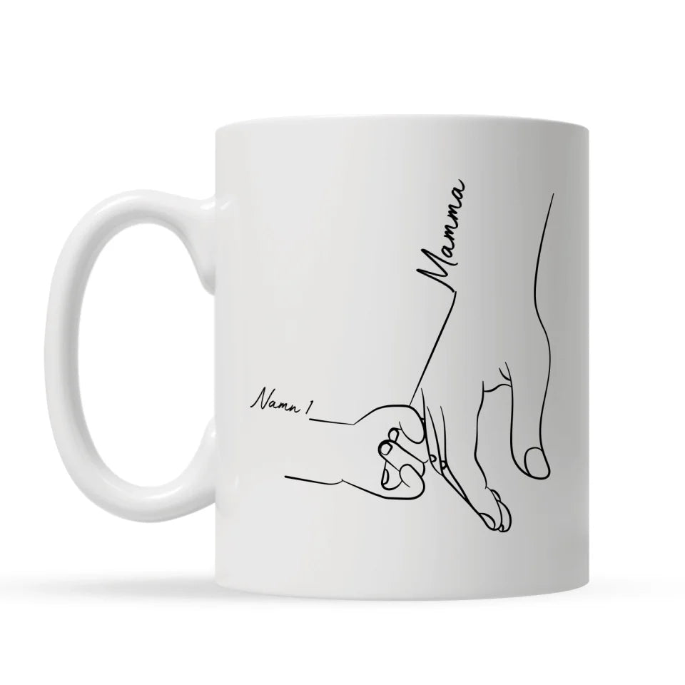 Personlig krus til mamma | Personlig gave til mamma | Mor og barn holder hender