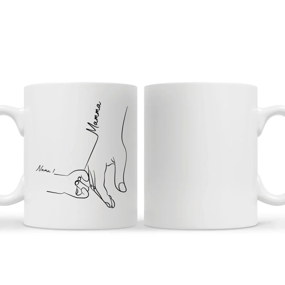 Personlig krus til mamma | Personlig gave til mamma | Mor og barn holder hender