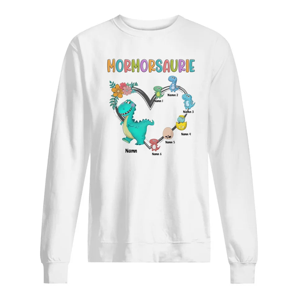 Personlig T-shirt till Mormor/Farmor | Personlig present till Mormor/Farmor | Mormorsaurie/Farmorsaurie hjärta