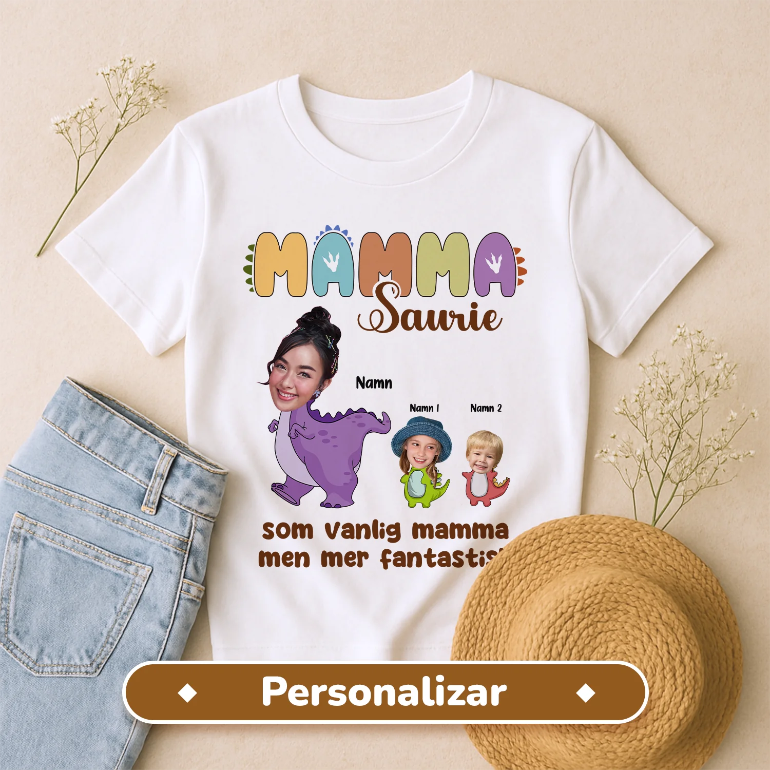 Mammasaurie foto personalizada - Personlig T-shirt för Mamma