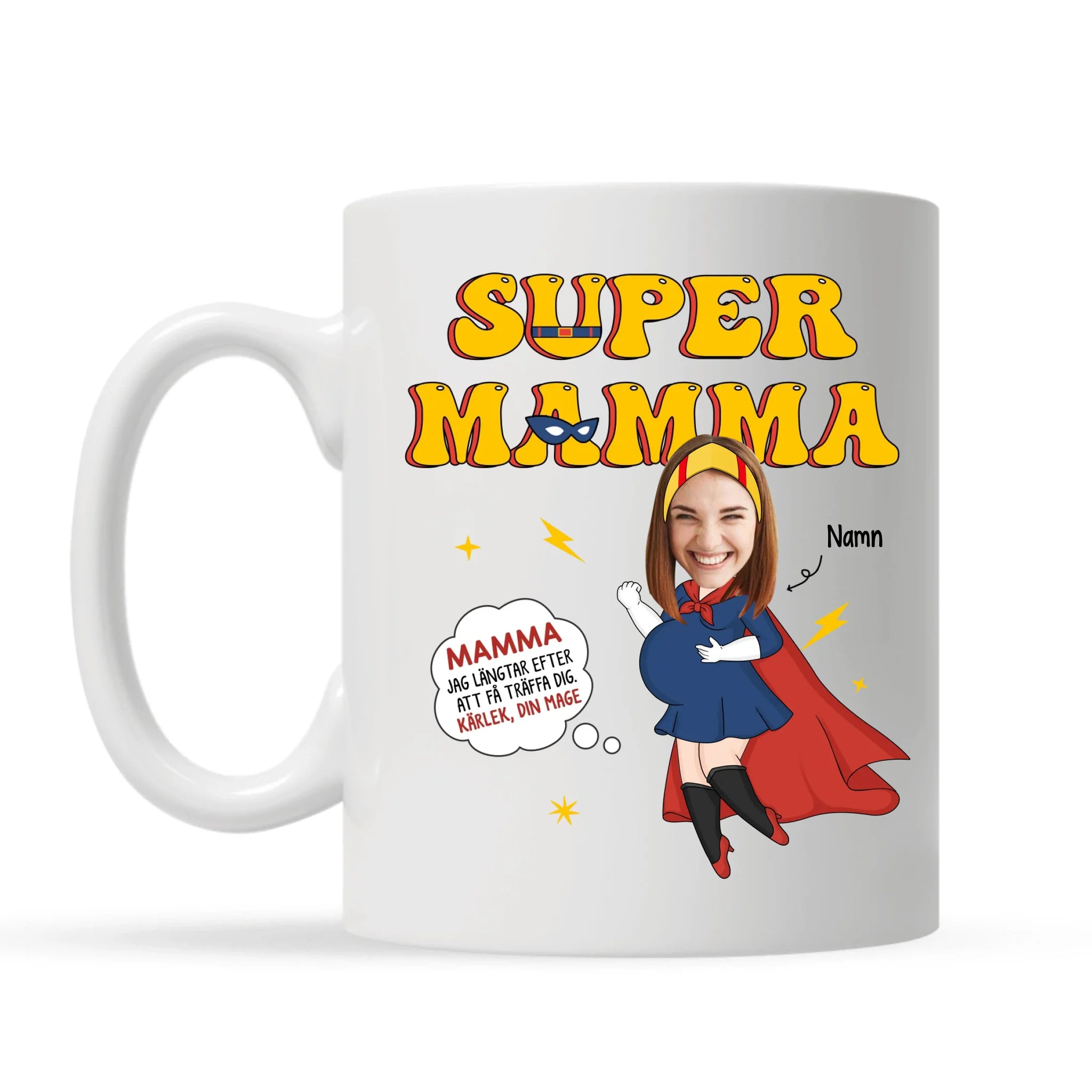 Super Mamma Jag längtar efter att få träffa dig - Personlig mugg till nybliven Mamma