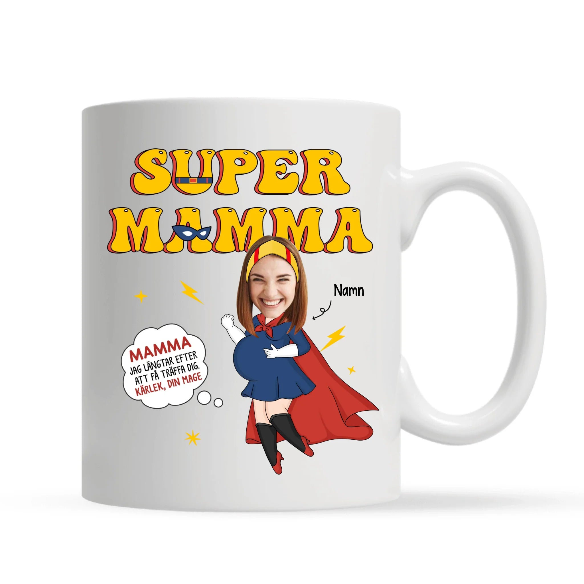 Super Mamma Jag längtar efter att få träffa dig - Personlig mugg till nybliven Mamma