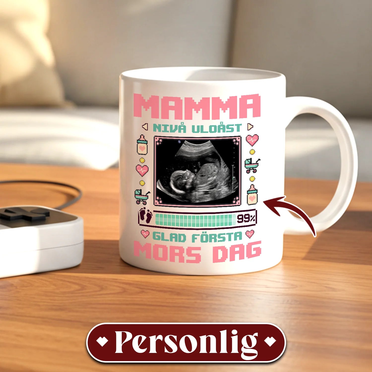 MAMMA NIVÅ ULOÅST Glad första mors dag - Personlig mugg till Mamma