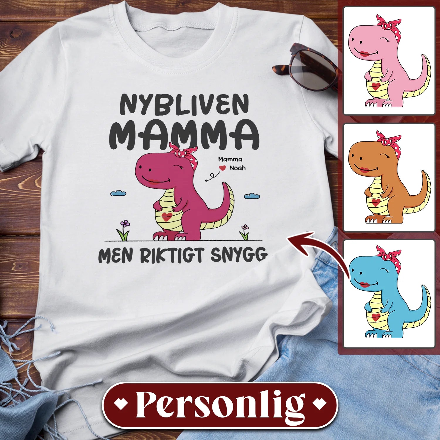 Nybliven Mamma men riktigt snygg Dinosaurie  - Personlig T-shirt till Mamma
