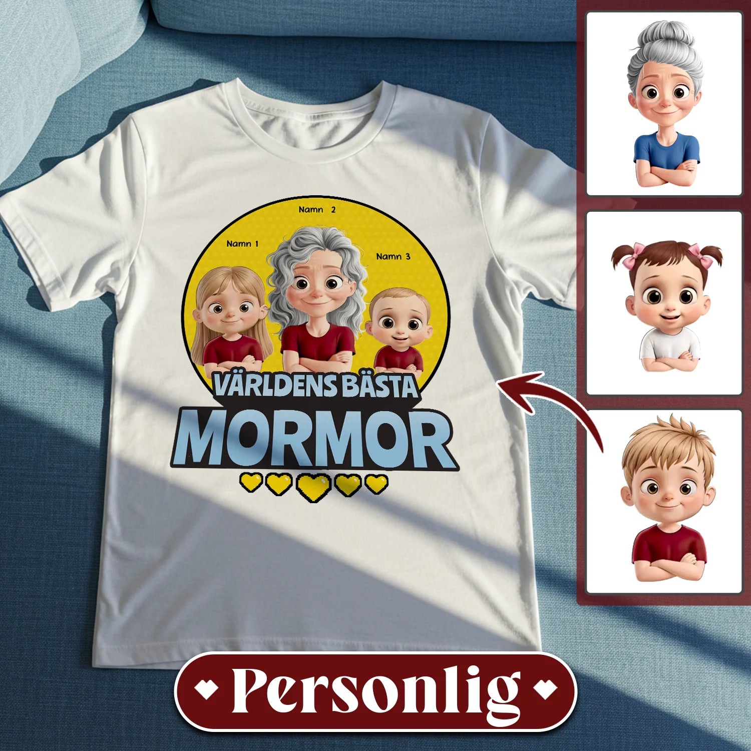 Världens Bästa Mormor, Farmor - Personlig T-shirt till Mormor, Farmor