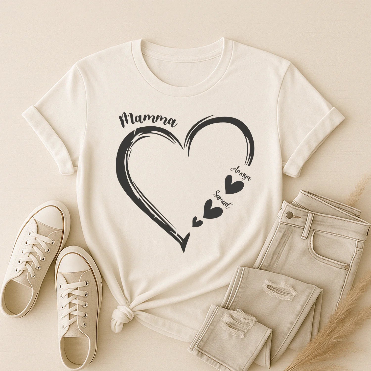 Personlig T-shirt till Mamma | Personlig present till Mor| Mammas hjärta
