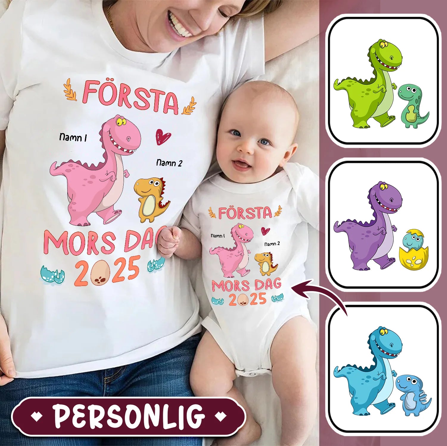 Personlig T-skjorte for nybakt mor | Personlig gave til mor og barn | første morsdag 2023