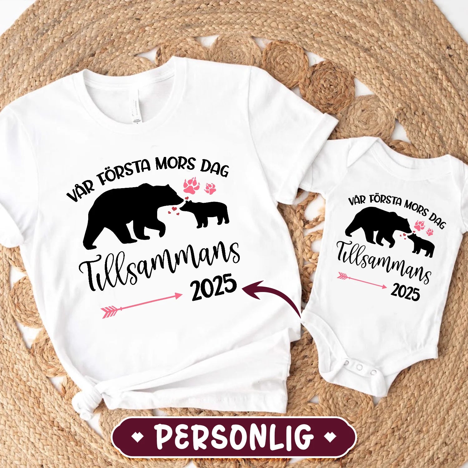 Personlig T-shirt till familjen | Personlig present till familjen | Vår första Mors dag tillsammans
