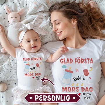 Personlig T-skjorte for nybakt mor | Personlig gave til mor og barn | Gratulerer med første morsdagen