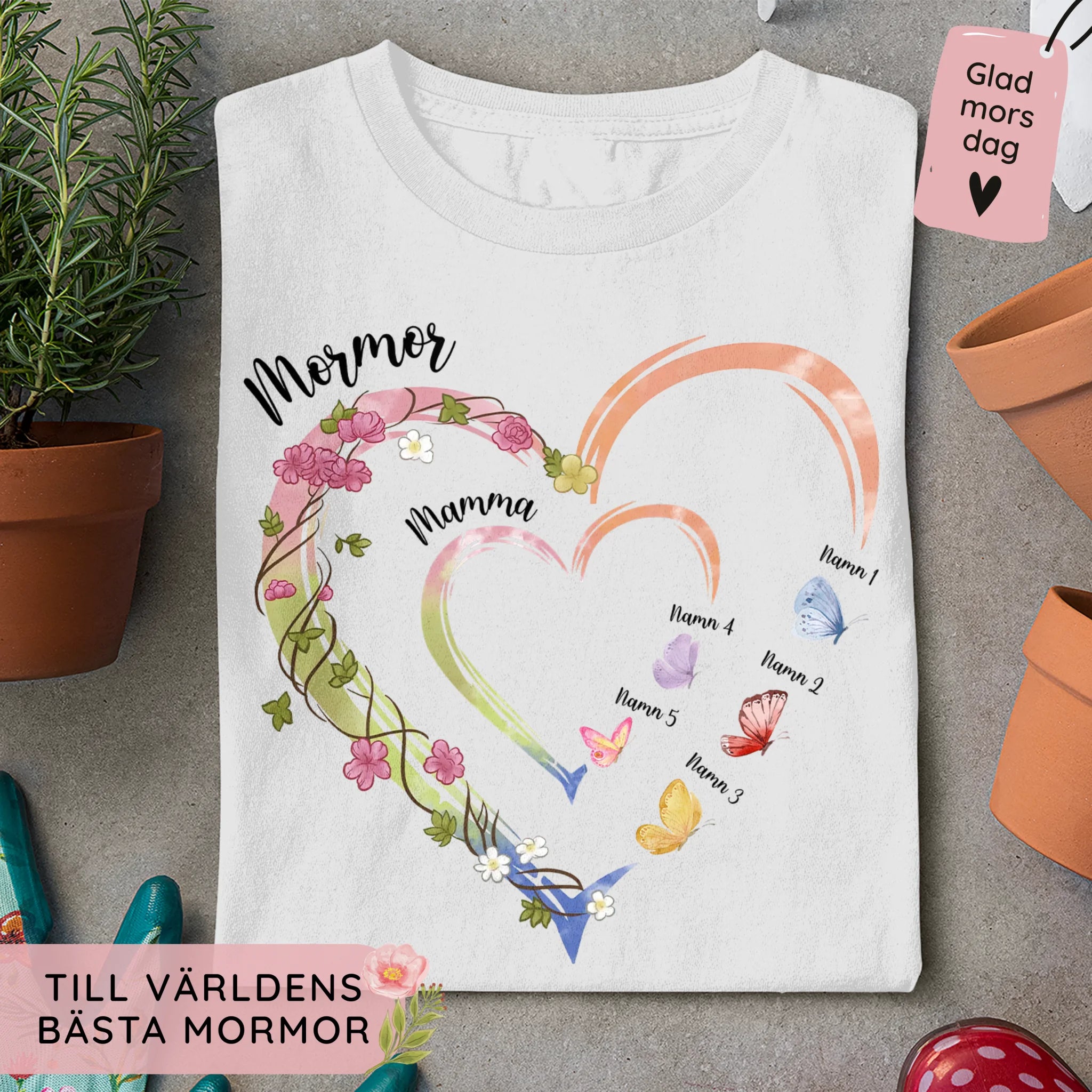 Mormor Farmor Butterfly - Personlig T-shirt till Mamma