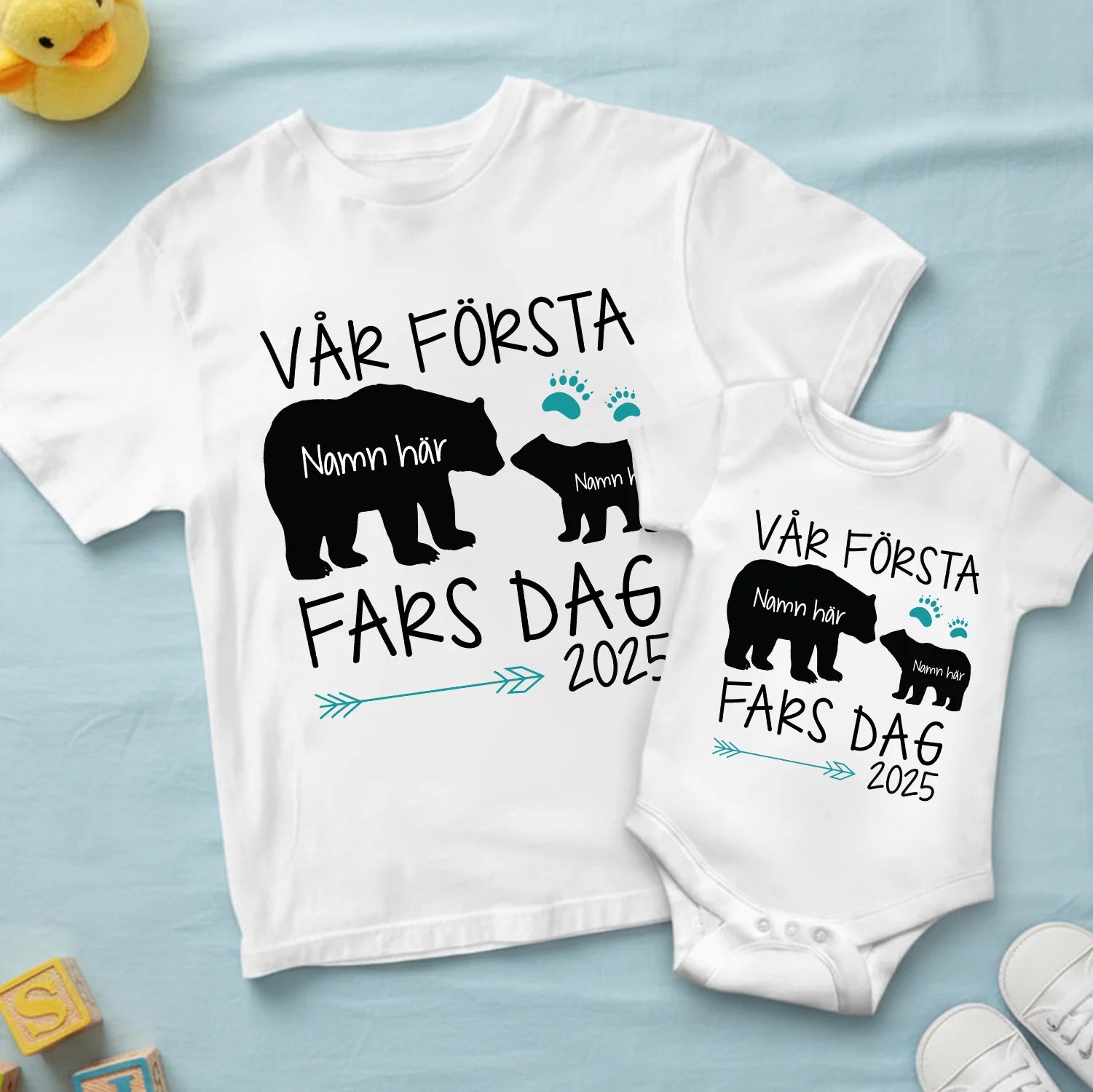 Vår första Fars dag - Matchande T-shirt till Pappa och bebis
