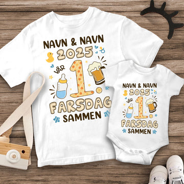 Personlig t-shirt til nybagt far | Personlig gave til nybagt far | 2025 vores første fars dag sammen