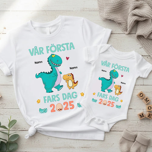 Vår första fars dag - Matchande T-shirt till Pappa och bebis