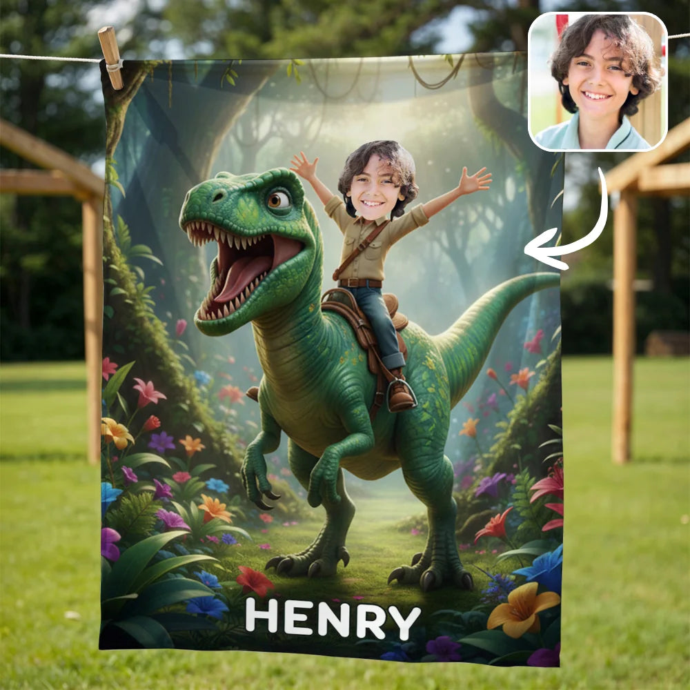 Ridande Dinosaurie - Personlig Filt För Barn