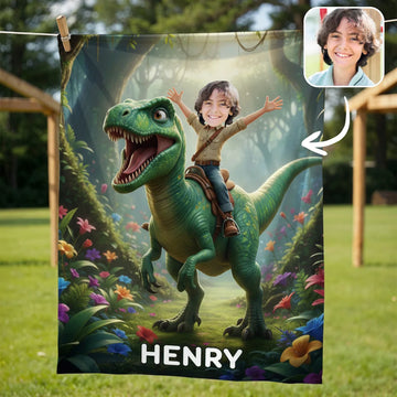 Ridande Dinosaurie - Personlig Filt För Barn