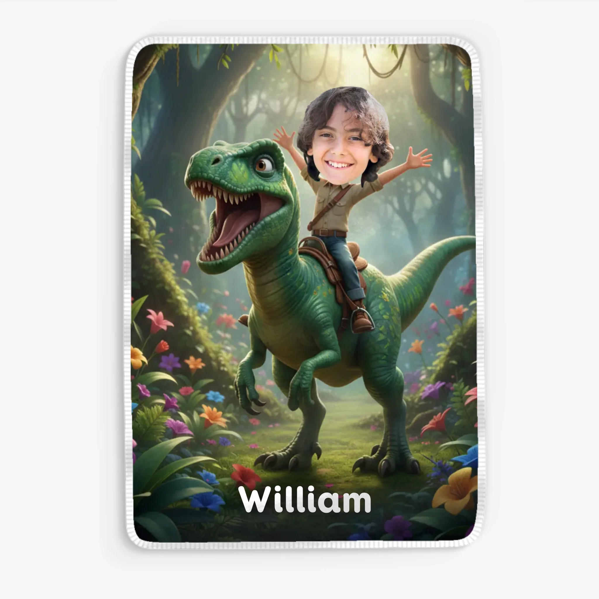 Ridande Dinosaurie - Personlig Filt För Barn