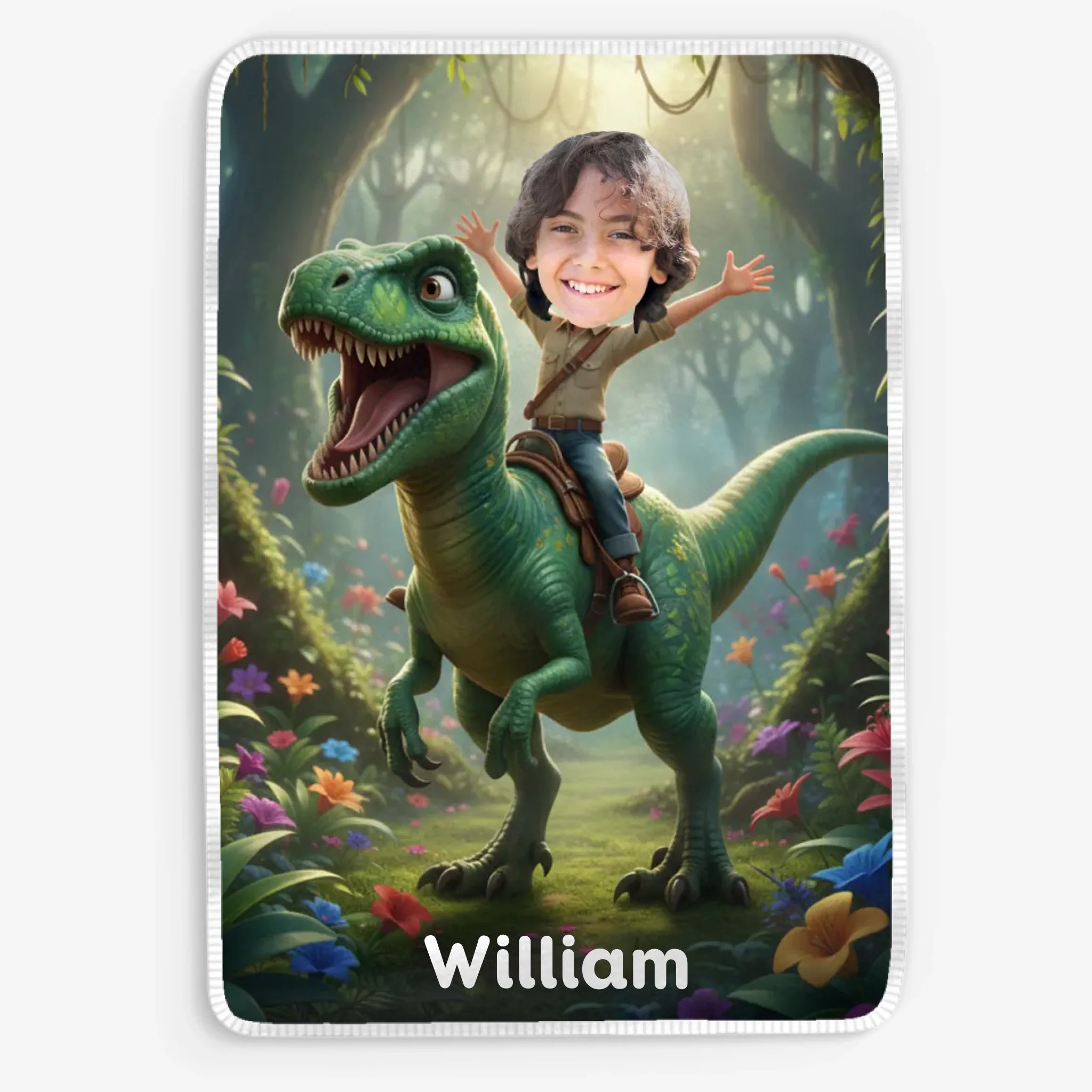 Ridande Dinosaurie - Personlig Filt För Barn