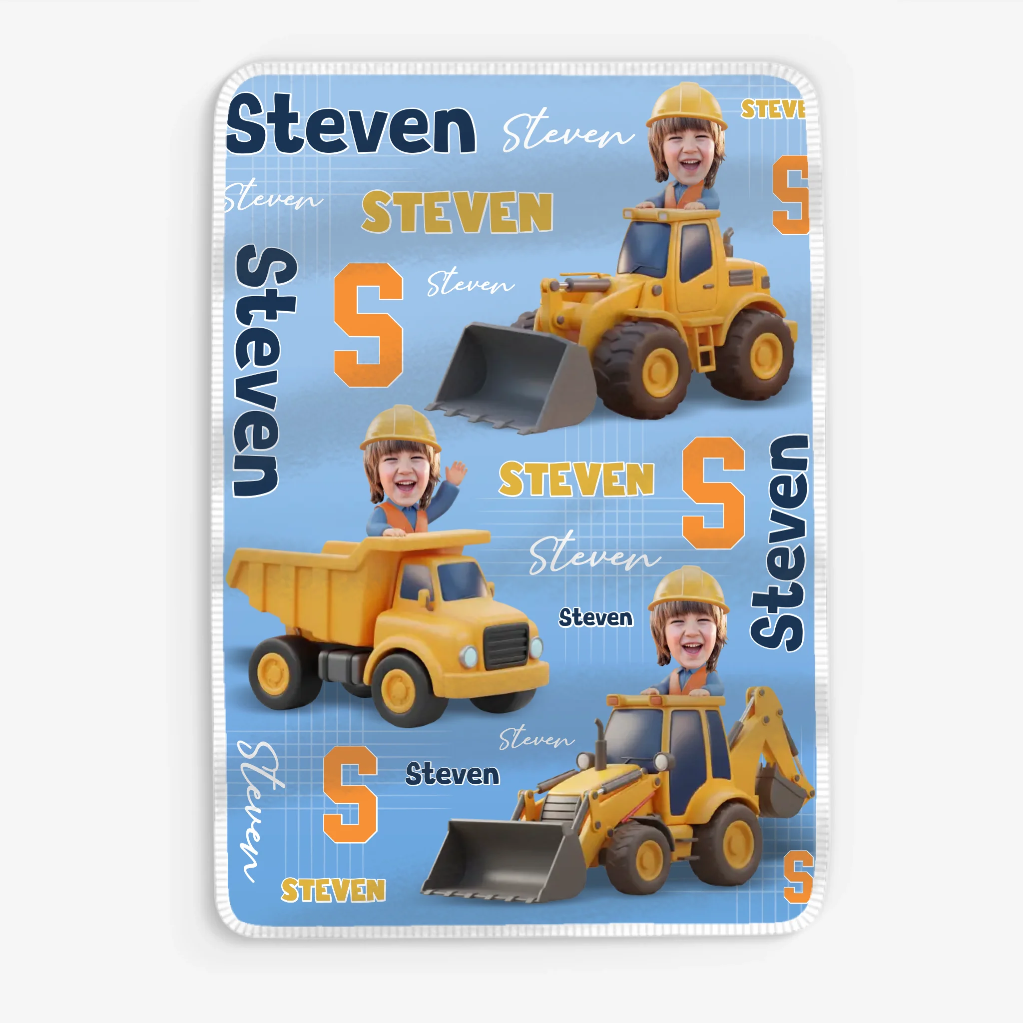 Mjuk filt med namn och anläggningsfordon - Personlig Filt För Barn