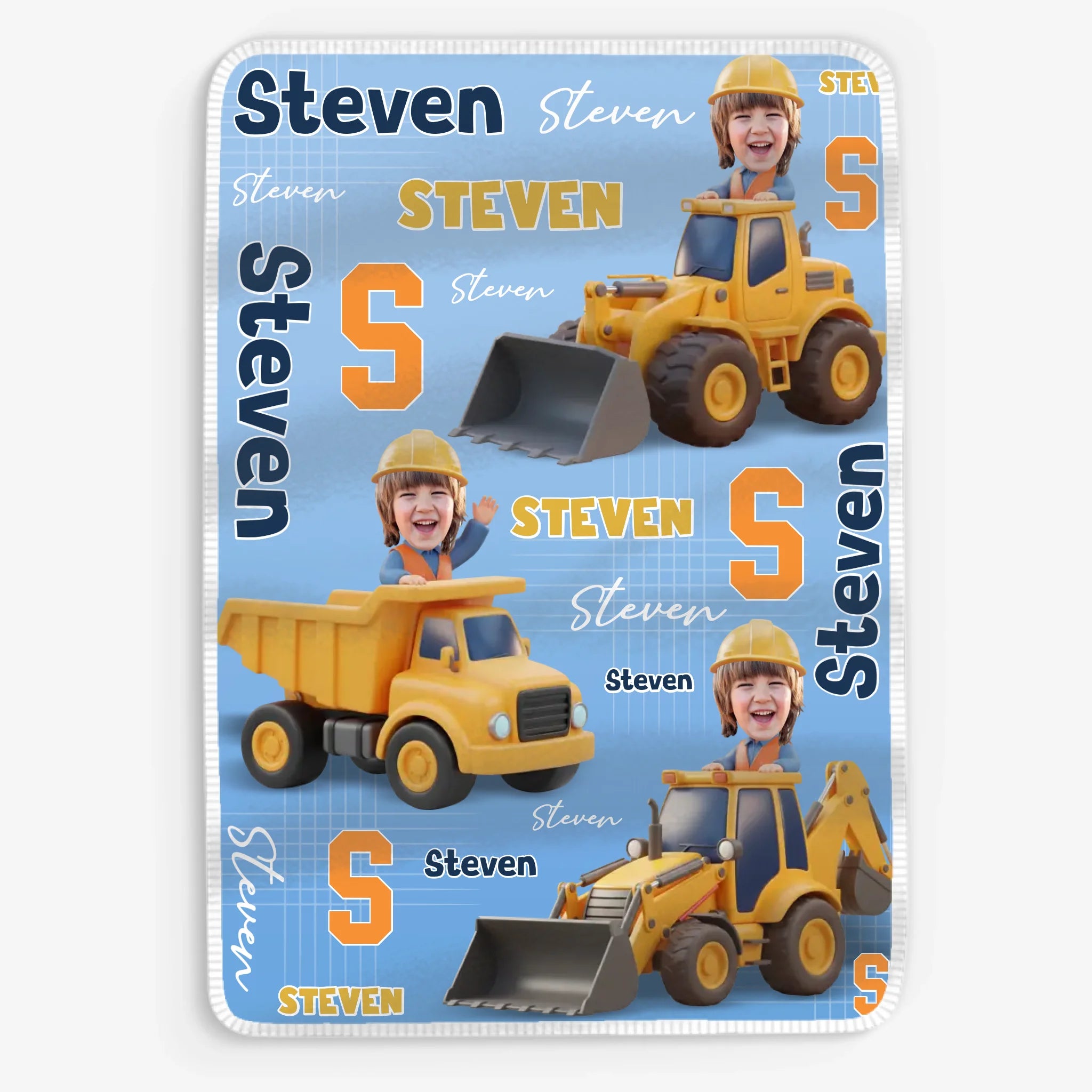 Mjuk filt med namn och anläggningsfordon - Personlig Filt För Barn