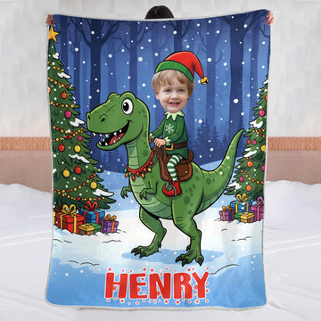 Ridande Dinosaurie - Personlig Jul Filt För Barn