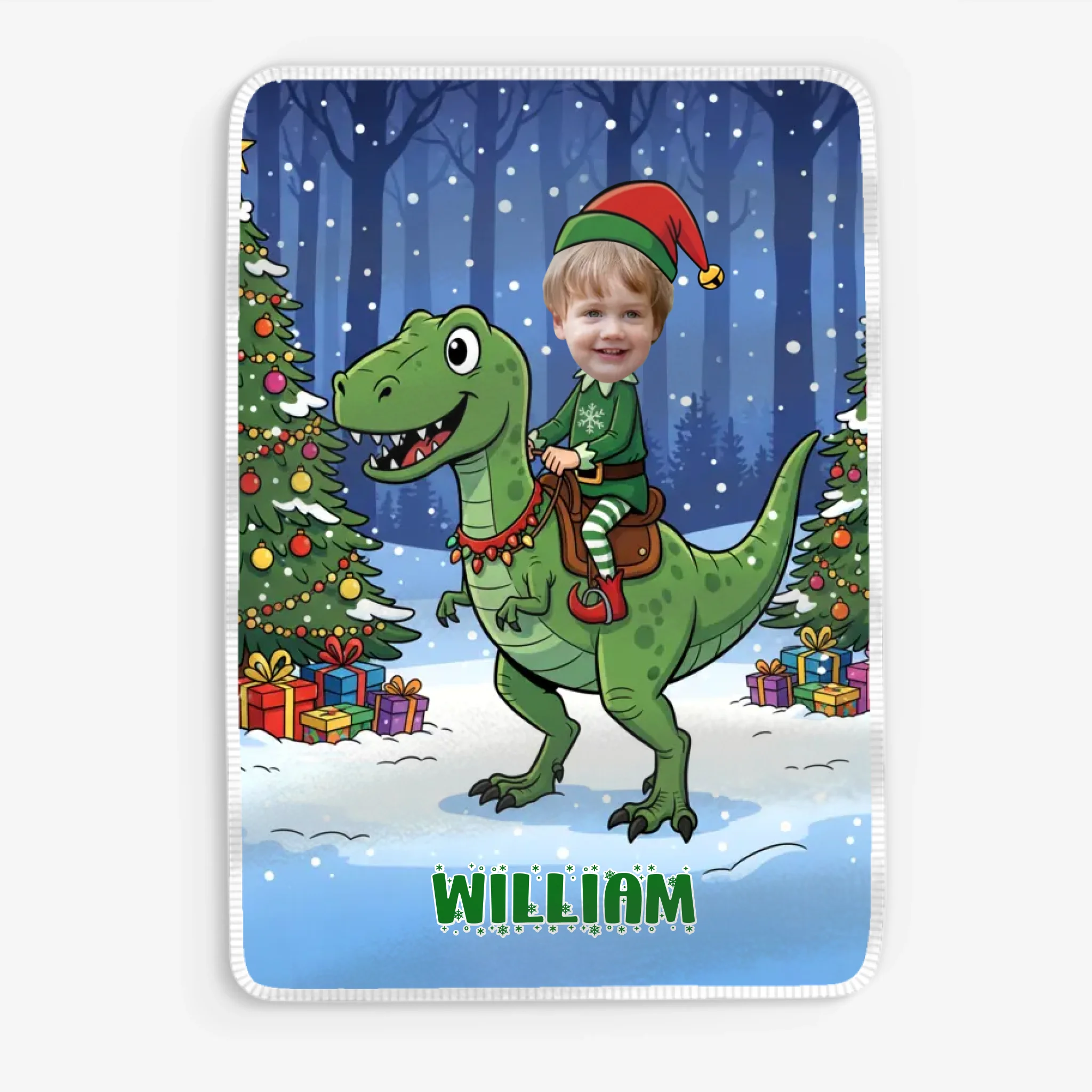 Ridande Dinosaurie - Personlig Jul Filt För Barn