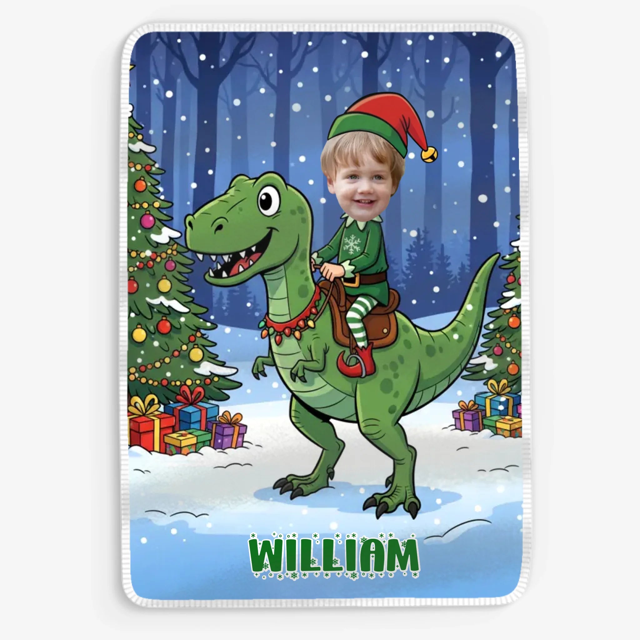 Ridande Dinosaurie - Personlig Jul Filt För Barn