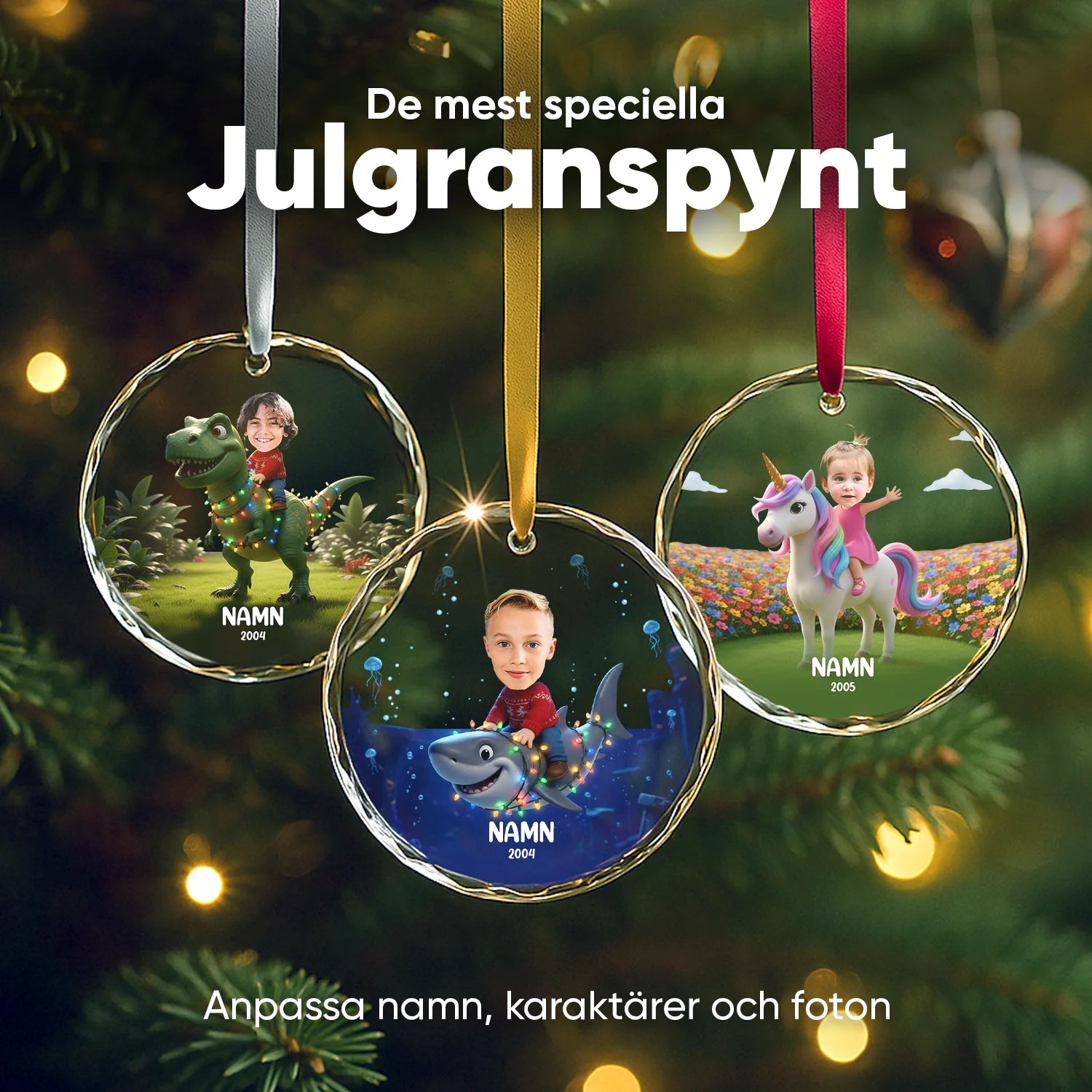 Ridande Enhörning, Ridande Hej, Ridande Dinosaurie - Personlig Julpynt, Julgranspynt, Julklappar för barn