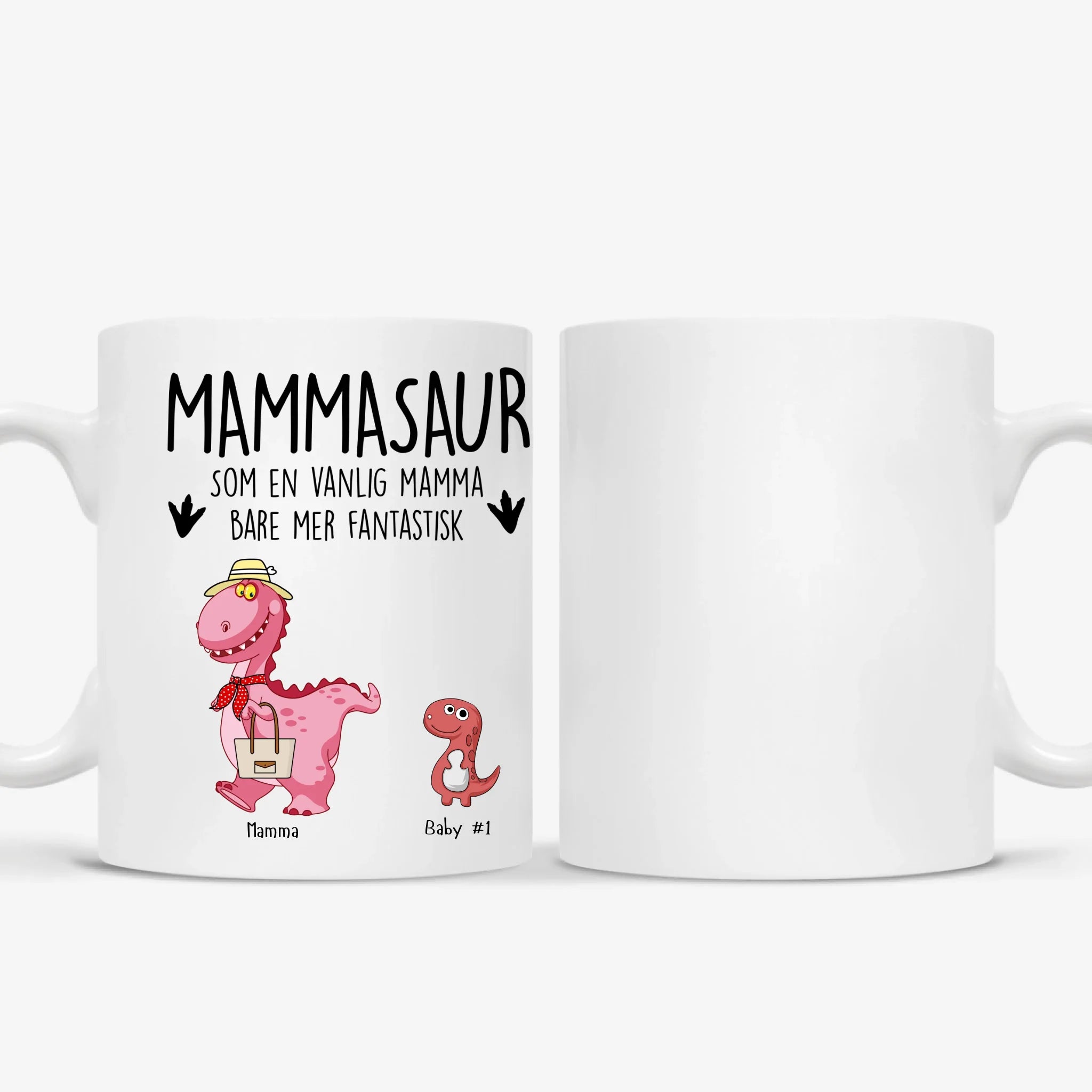 Mammasaur Hvitt keramikkkrus – Personlig Gave til Mamma