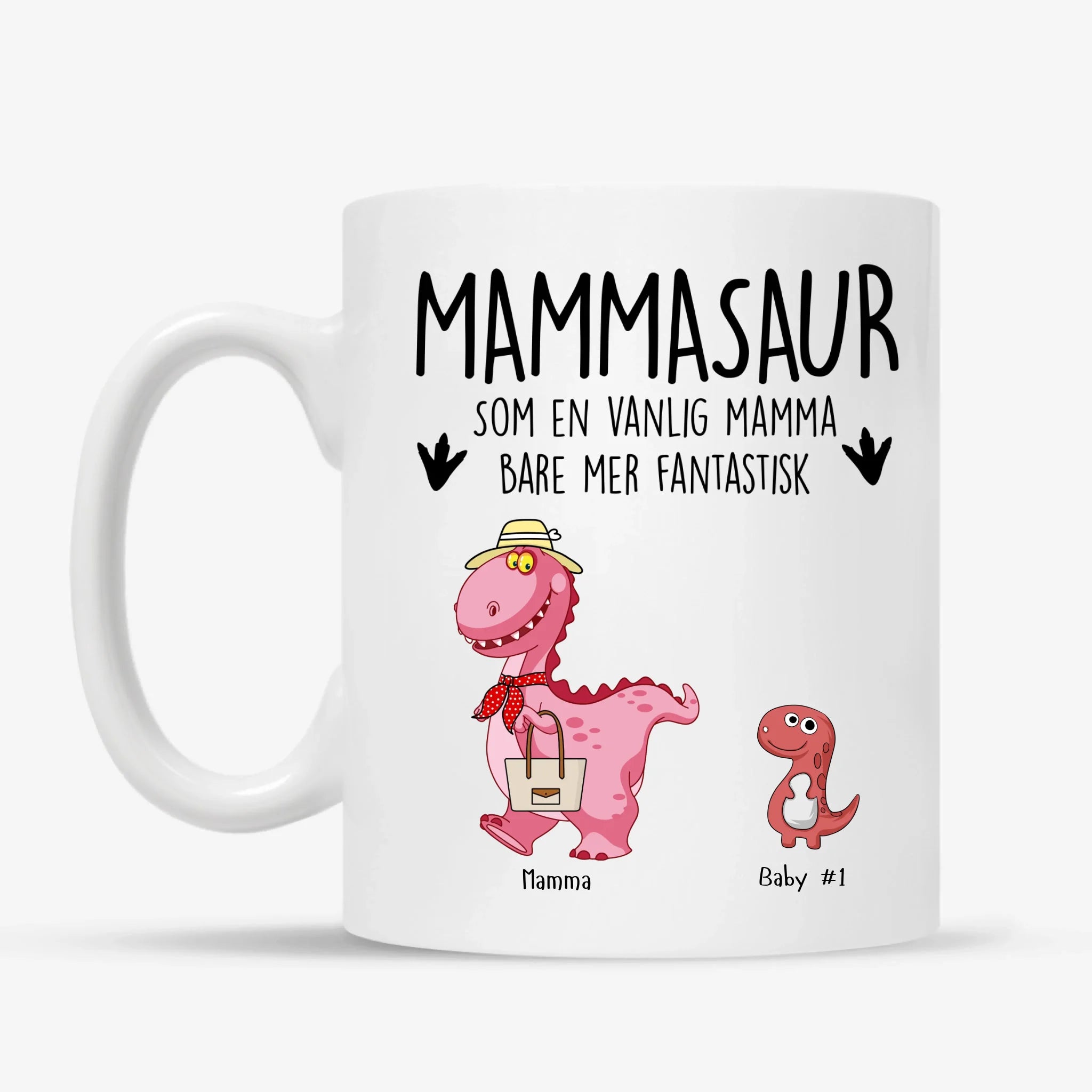 Mammasaur Hvitt keramikkkrus – Personlig Gave til Mamma