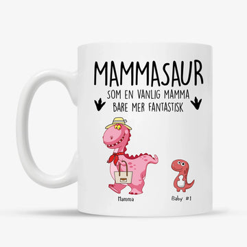 Mammasaur Hvitt keramikkkrus – Personlig Gave til Mamma