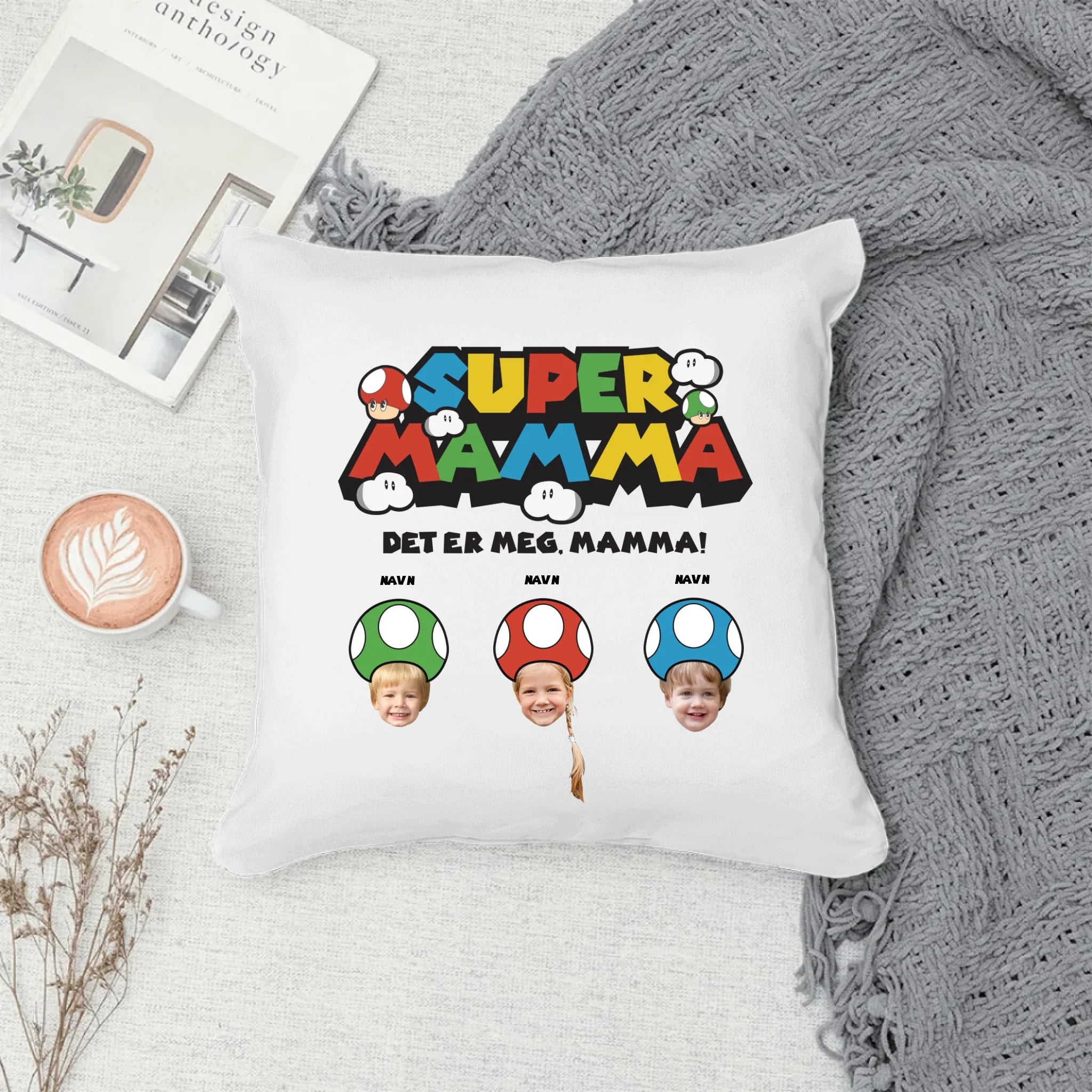 Super Mor Personlig Firkantet Pude med Foto og Navn