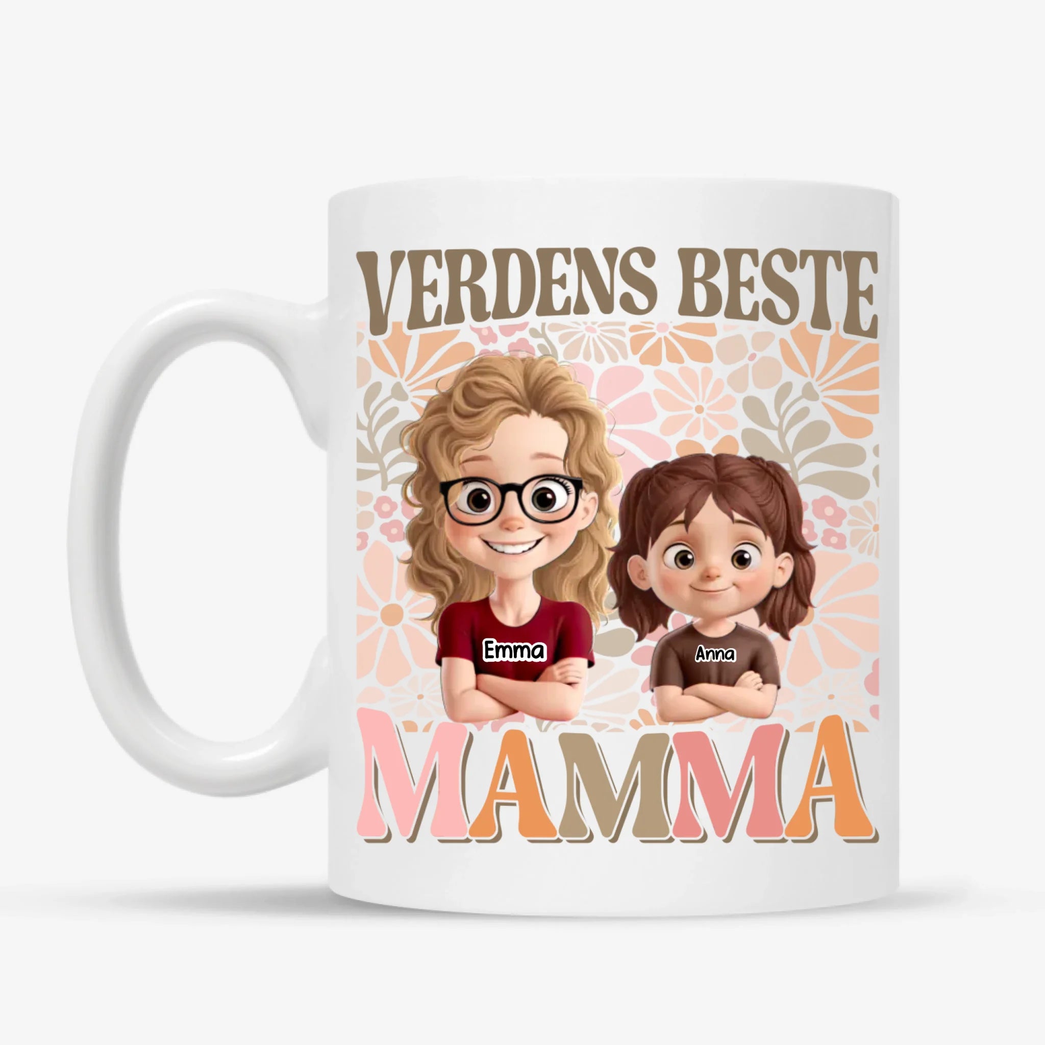 Verdens Beste Mamma (Illustrert Blomsterstil) Personlig Kopp