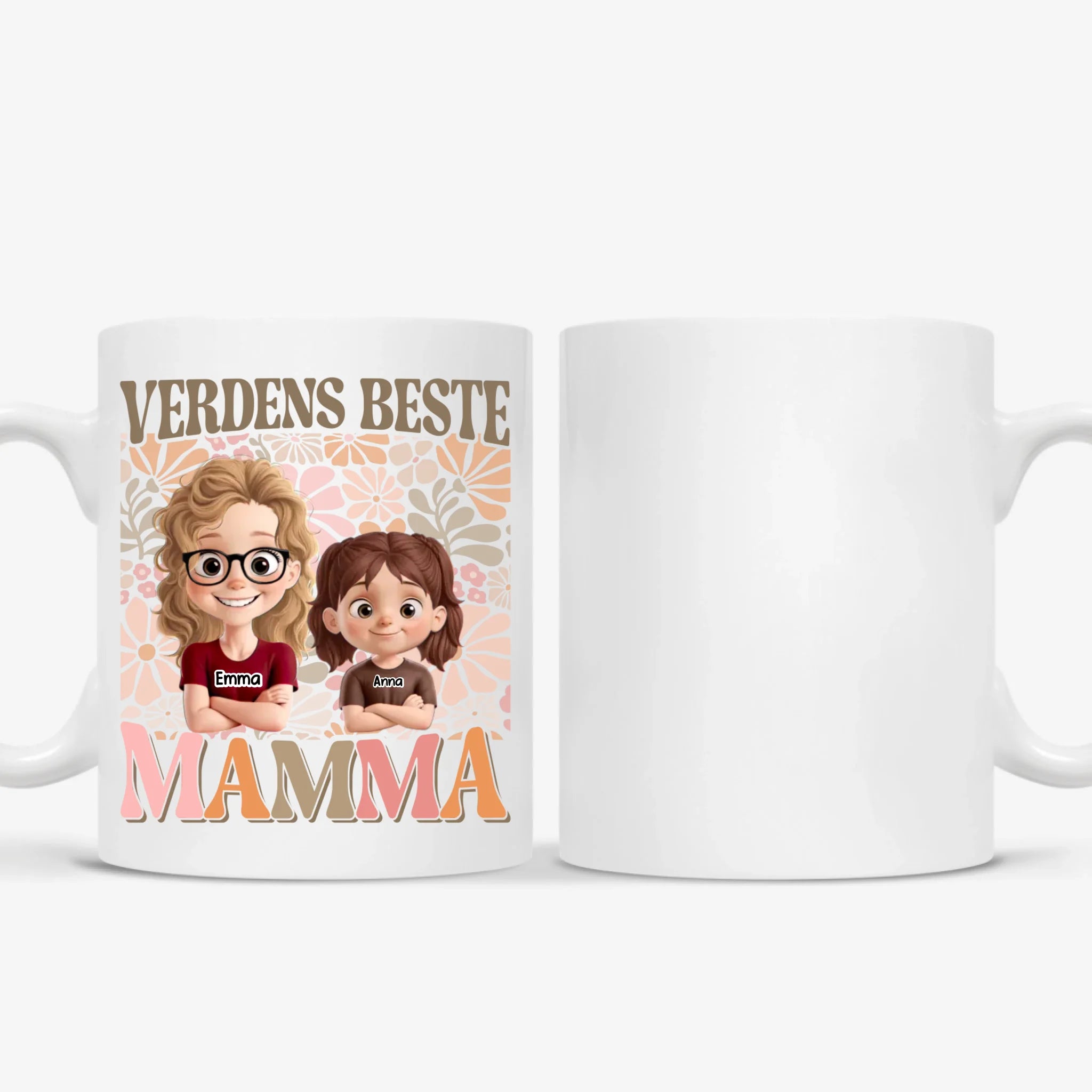 Verdens Beste Mamma (Illustrert Blomsterstil) Personlig Kopp