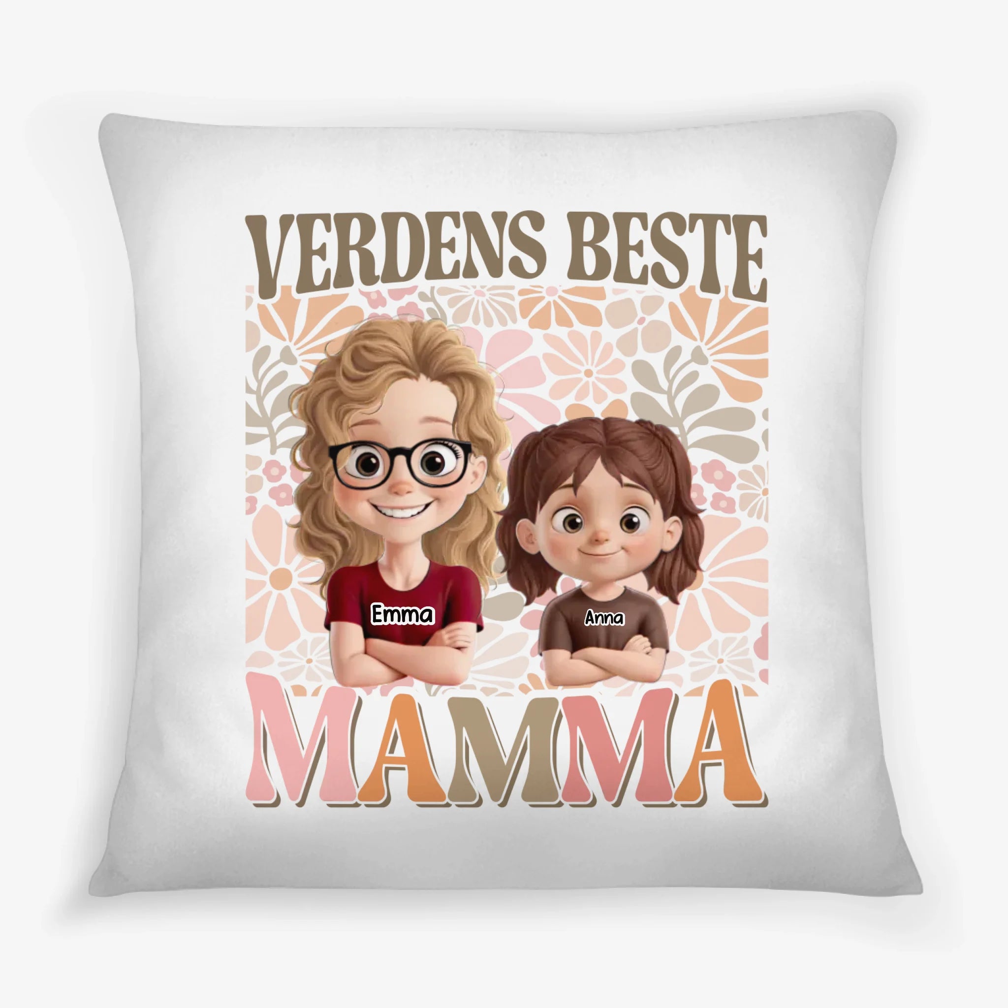 Verdens Beste Mamma (Illustrert Blomsterstil) Personlig Firkantet pute
