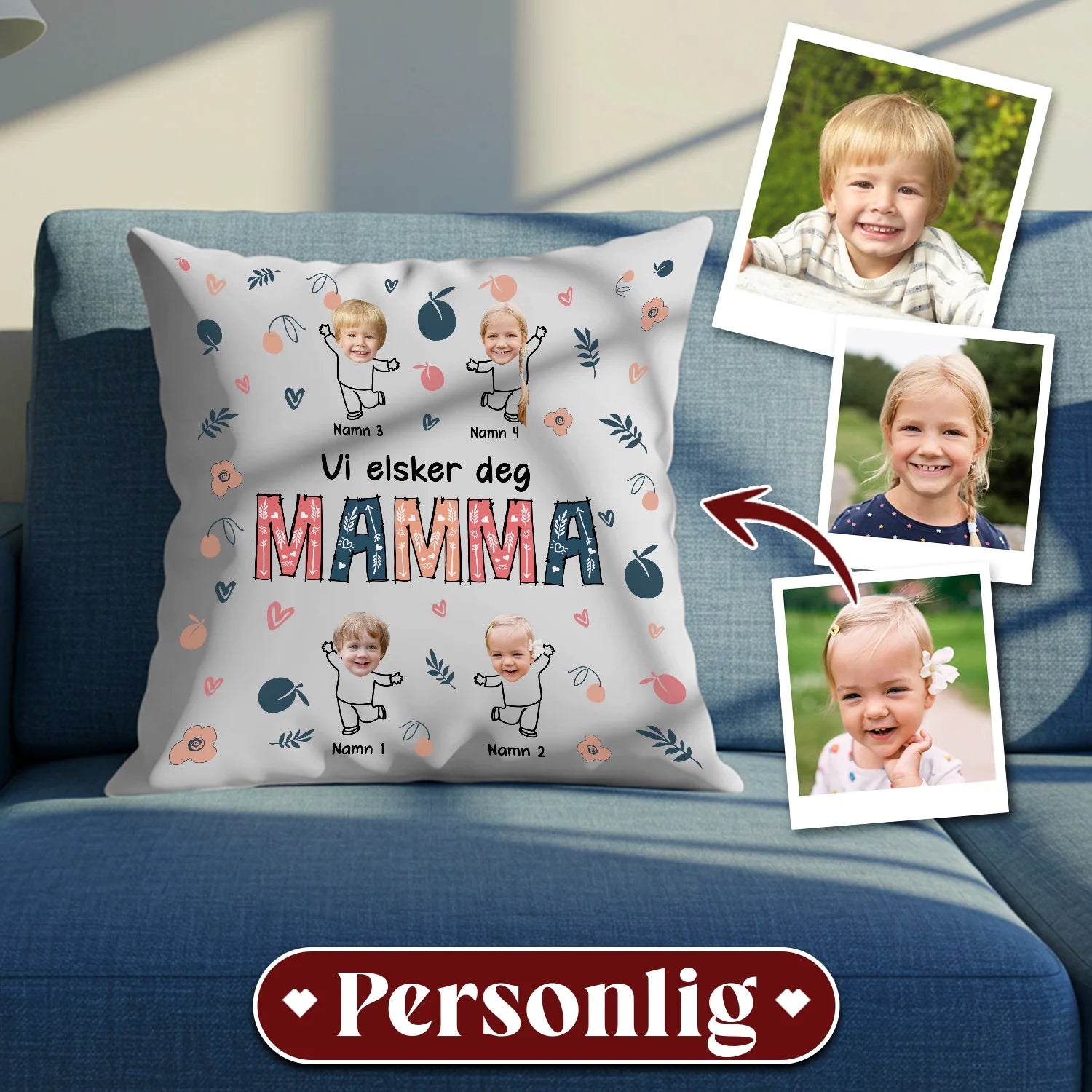 Vi elsker deg,Bestemor/Mamma Personlig Foto Firkantet pute