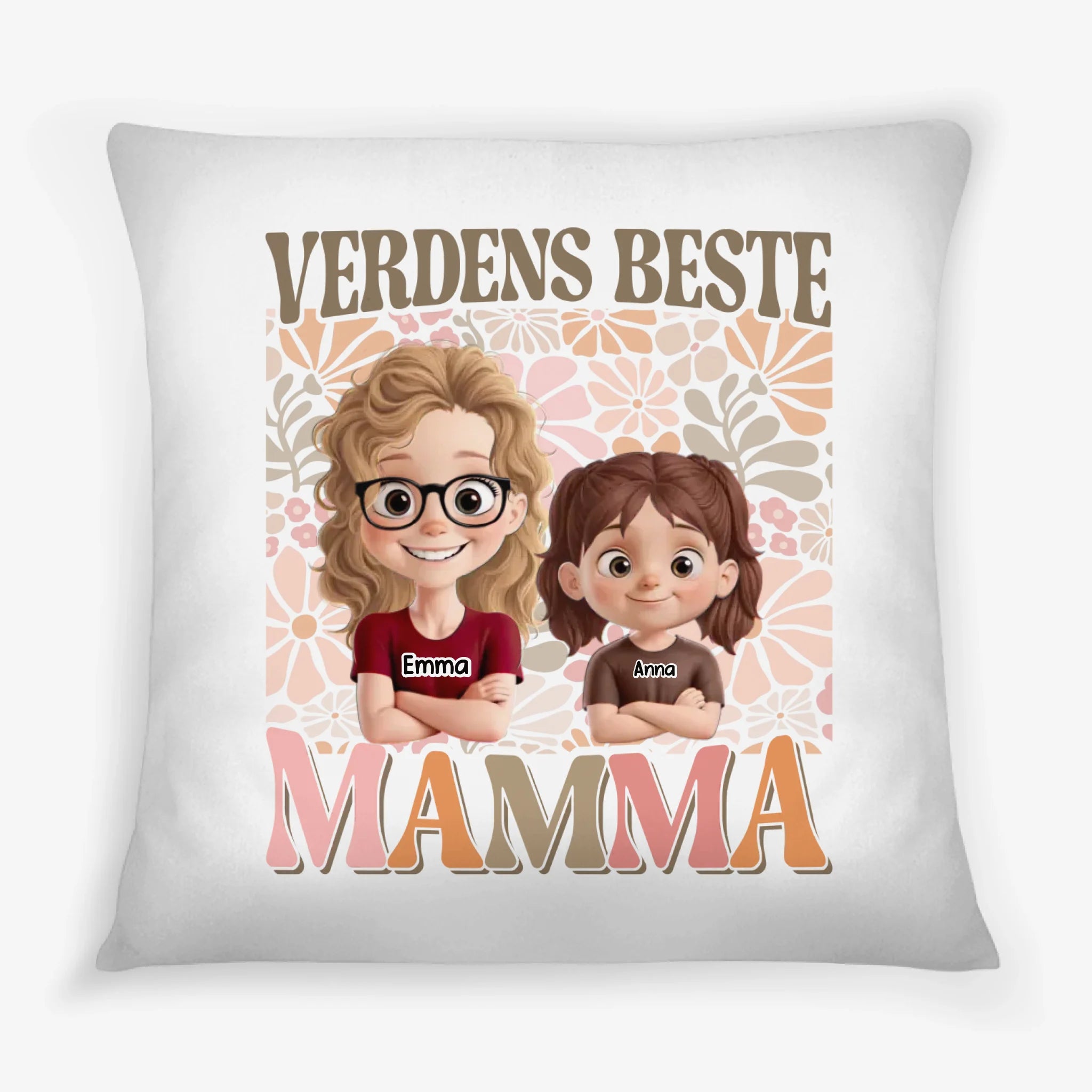 Verdens Beste Mamma (Illustrert Blomsterstil) Personlig Firkantet pute