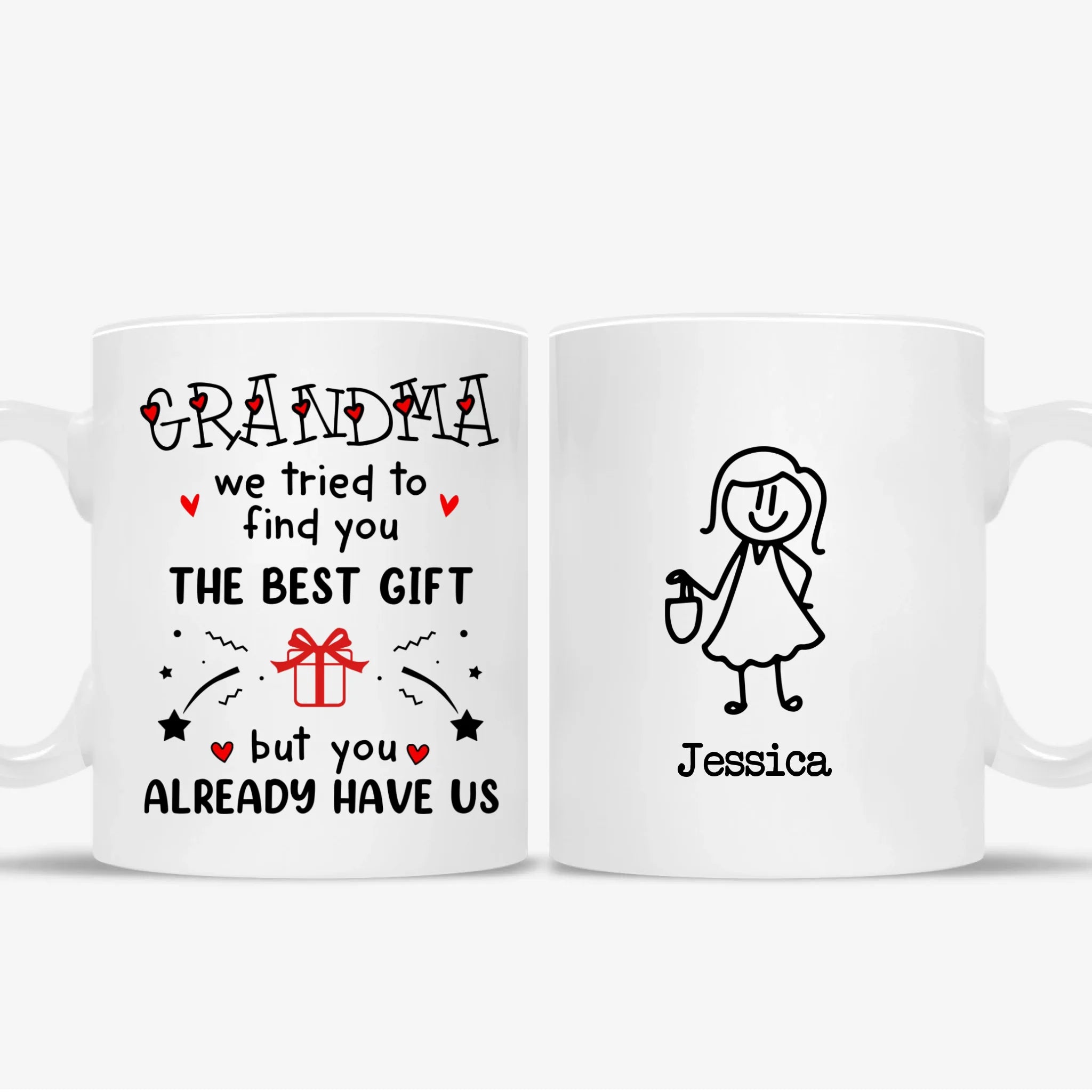 Personligt krus til bedstefar med indskriften "Grandpa we tried to find you the best gift"