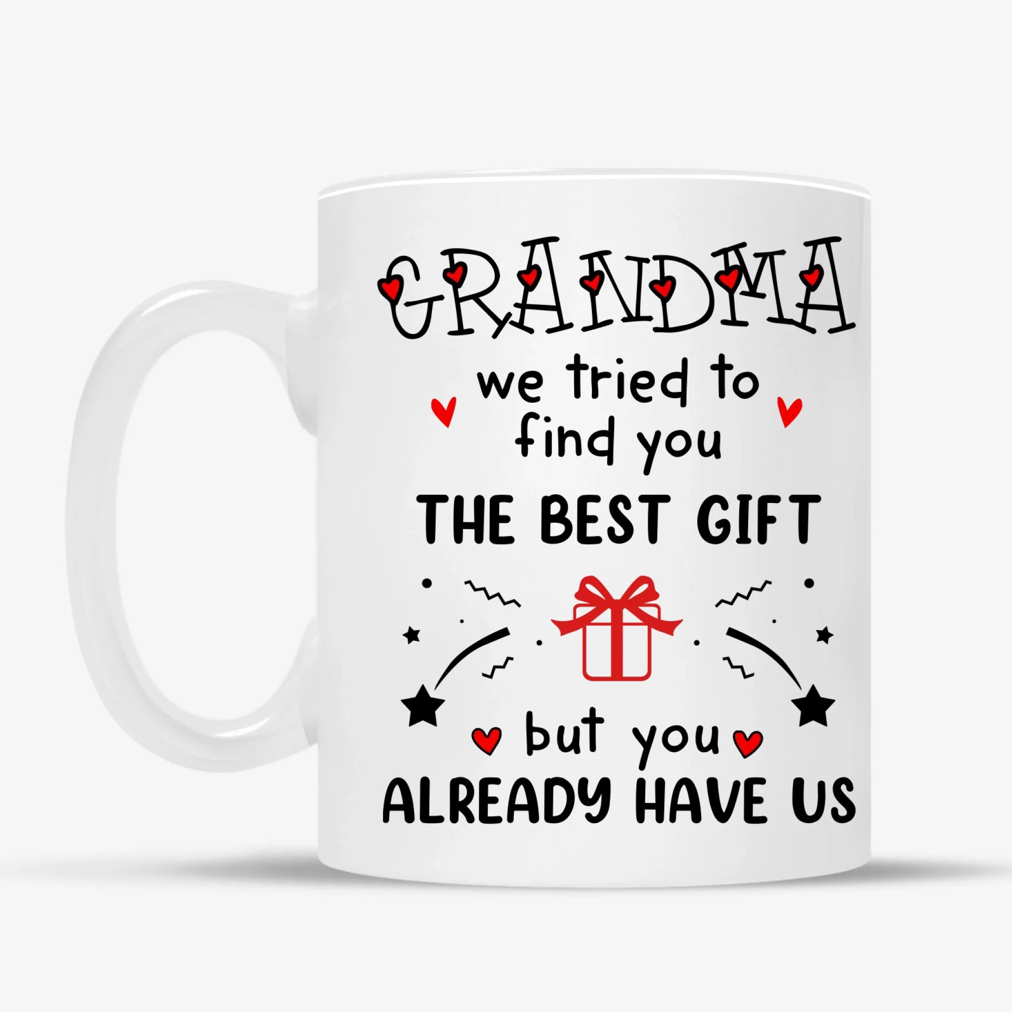 Personligt krus til bedstefar med indskriften "Grandpa we tried to find you the best gift"